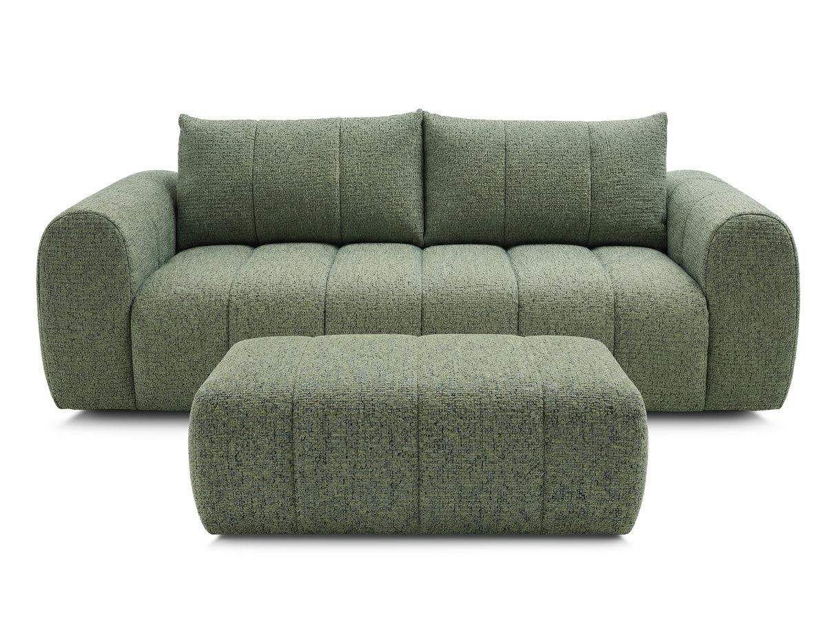 Canapé droit fixe 3 places NESTY tissu chiné avec pouf