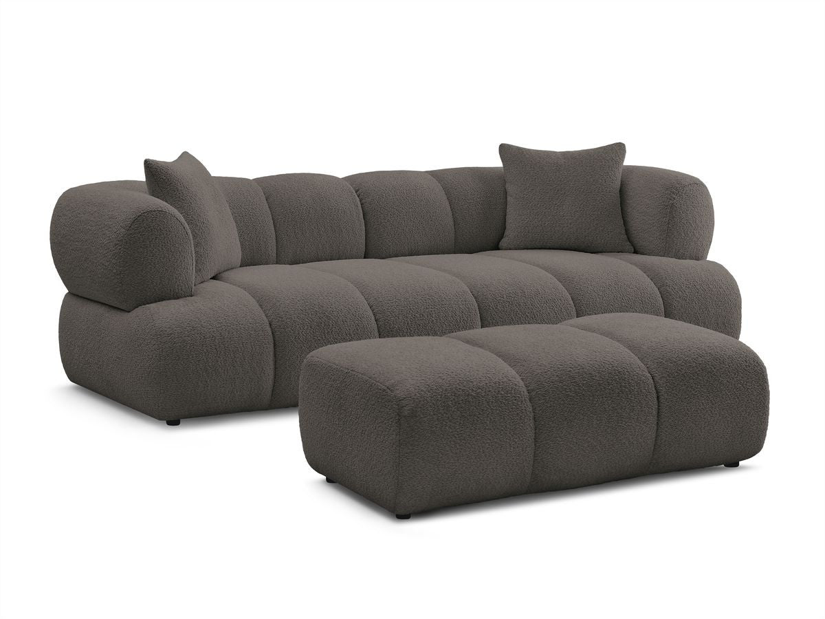 Canapé droit fixe 3 places PAMIRA tissu bouclette avec pouf