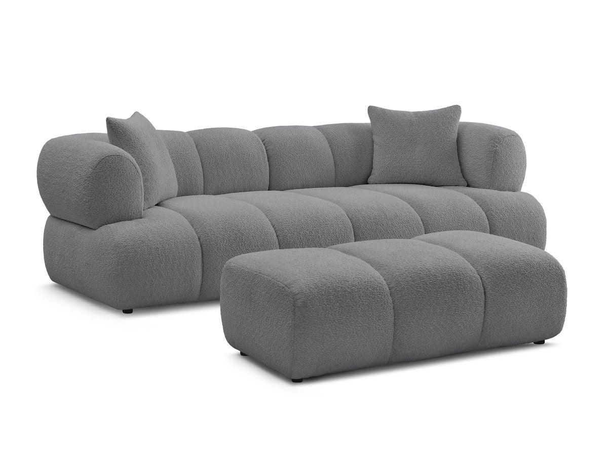 Canapé droit fixe 3 places PAMIRA tissu bouclette avec pouf