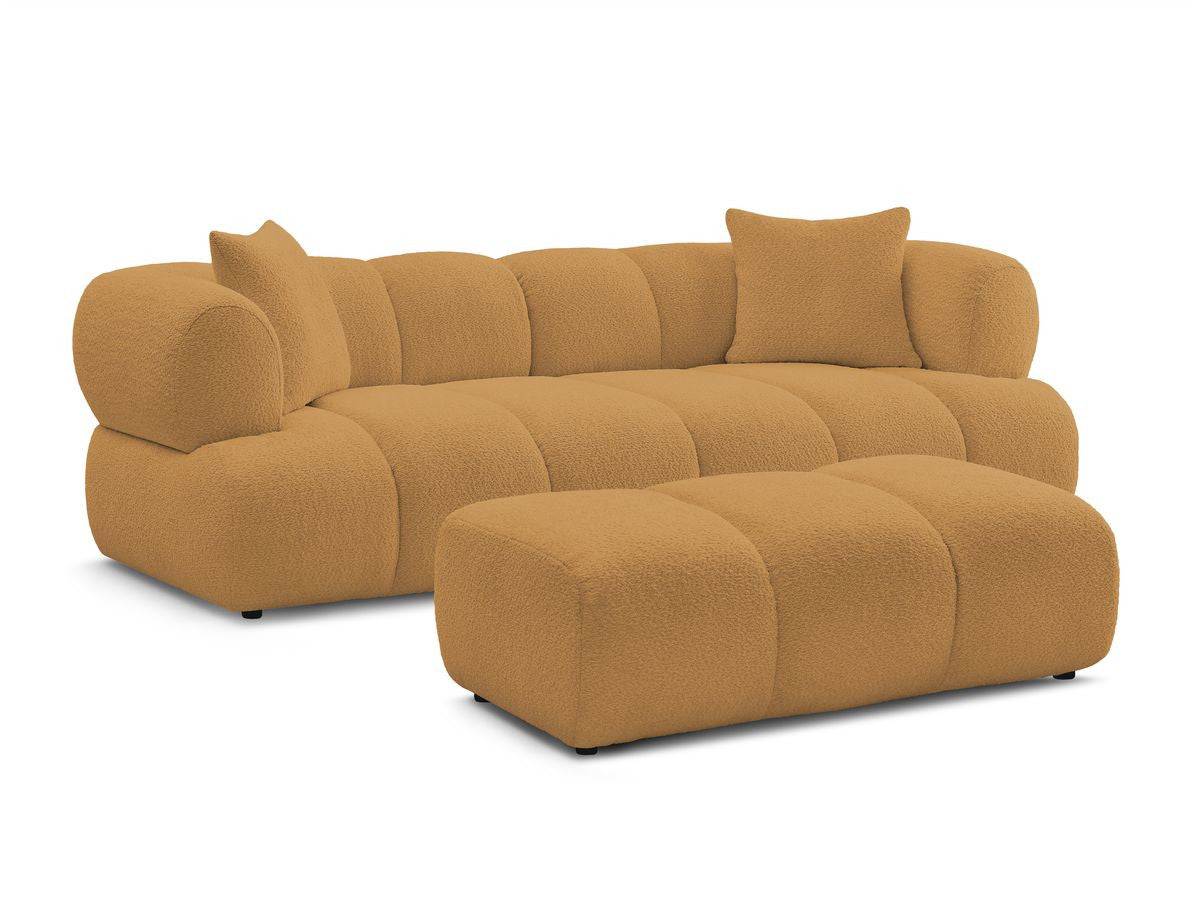 Canapé droit fixe 3 places PAMIRA tissu bouclette avec pouf