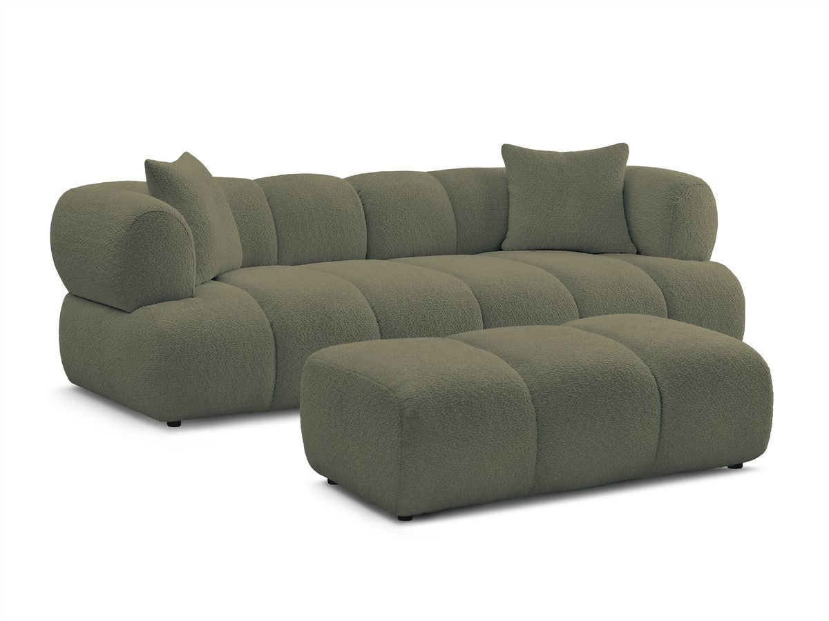 Canapé droit fixe 3 places PAMIRA tissu bouclette avec pouf