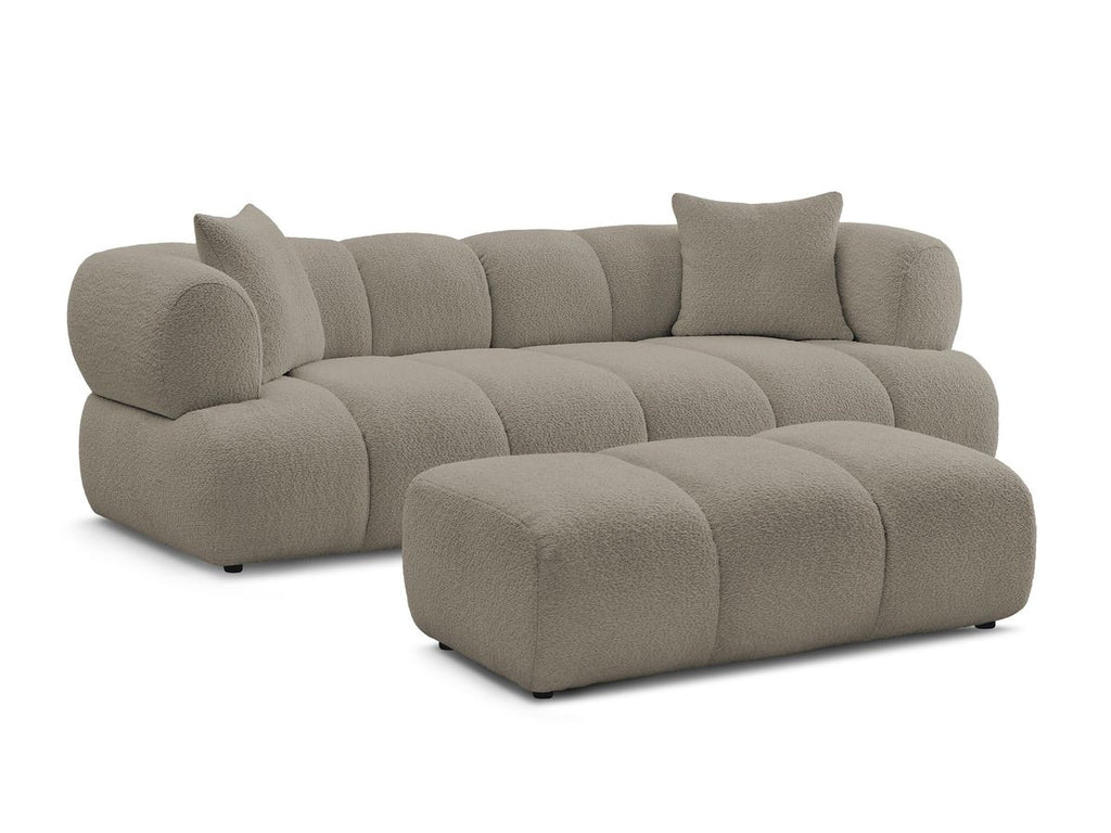 Canapé droit fixe 3 places PAMIRA tissu bouclette avec pouf