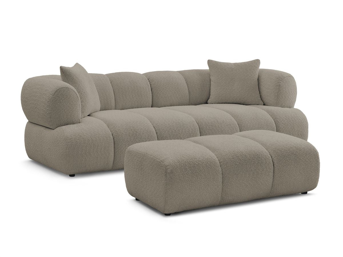 Canapé droit fixe 3 places PAMIRA tissu bouclette avec pouf