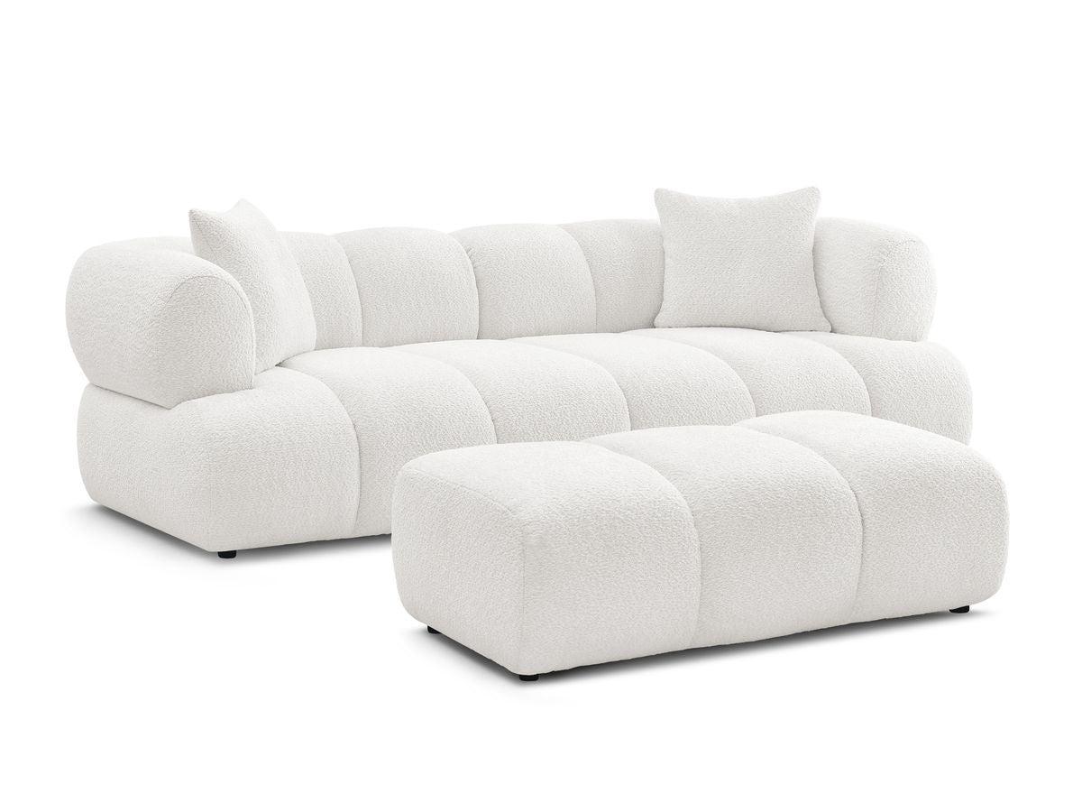 Canapé droit fixe 3 places PAMIRA tissu bouclette avec pouf