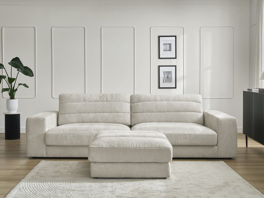 Canapé droit fixe 3 places SIERRA tissu texturé avec pouf