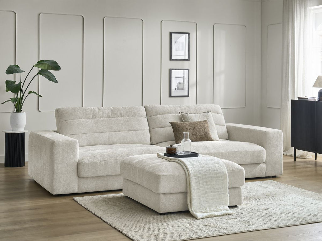 Canapé droit fixe 3 places SIERRA tissu texturé avec pouf