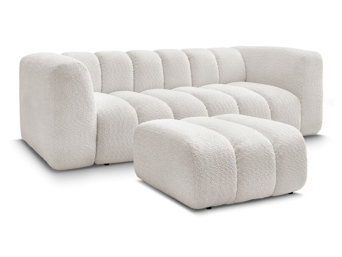 Canapé droit fixe 3 places TALIA tissu bouclette avec pouf