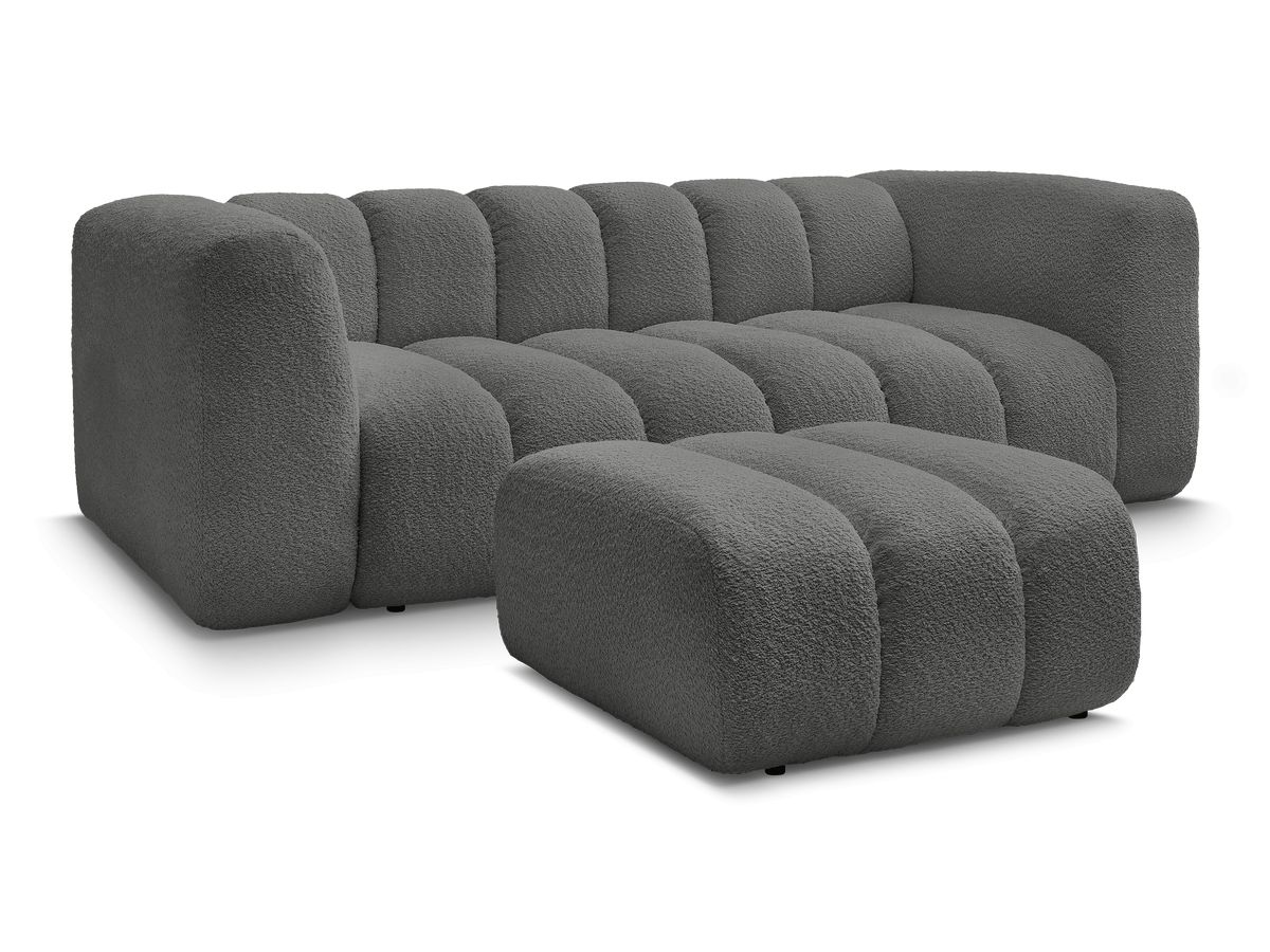 Canapé droit fixe 3 places TALIA tissu bouclette avec pouf