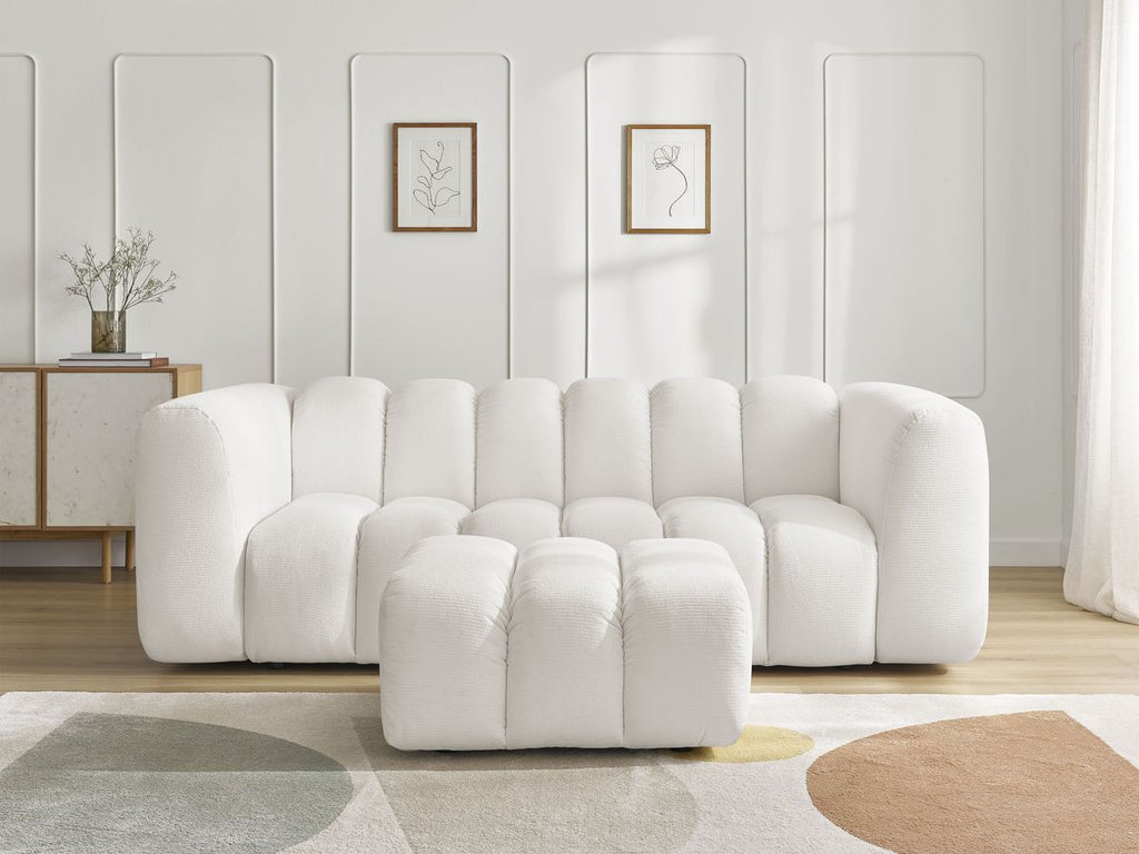 Canapé droit fixe 3 places TALIA tissu chiné avec pouf
