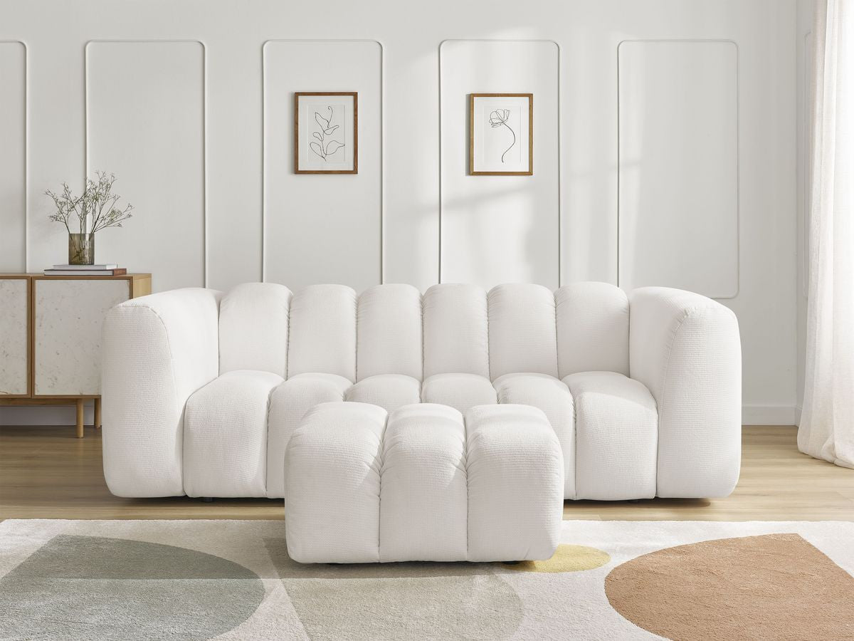 Canapé droit fixe 3 places TALIA tissu chiné avec pouf