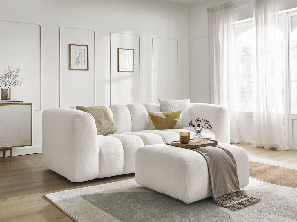 Canapé droit fixe 3 places TALIA tissu chiné avec pouf