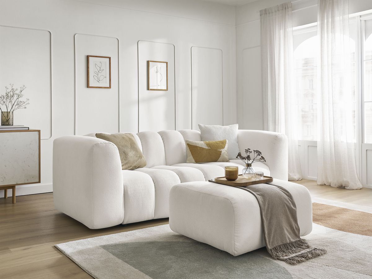 Canapé droit fixe 3 places TALIA tissu chiné avec pouf