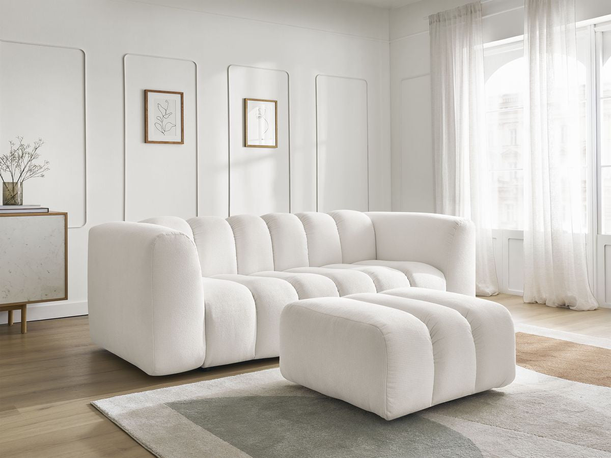 Canapé droit fixe 3 places TALIA tissu chiné avec pouf