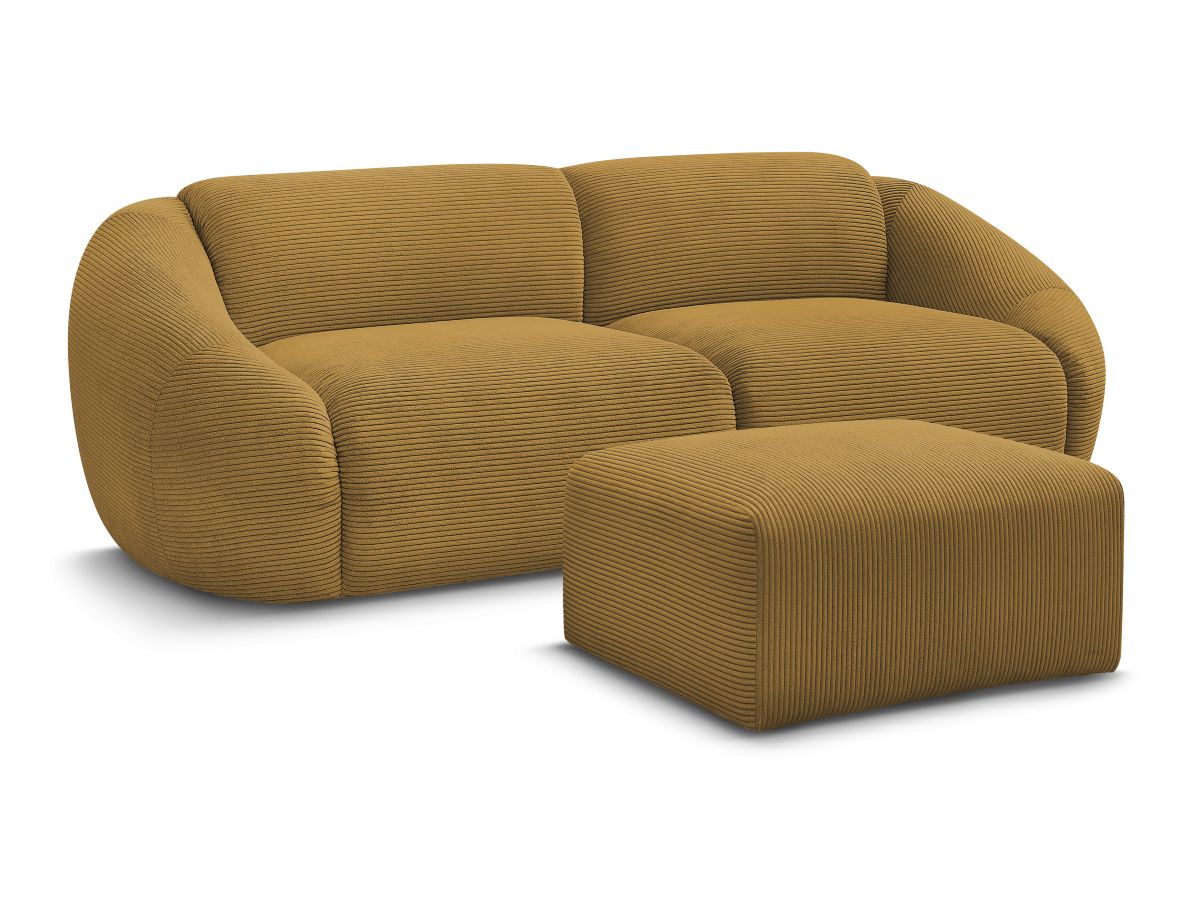 Canapé droit fixe 3 places TINA velours côtelé avec pouf
