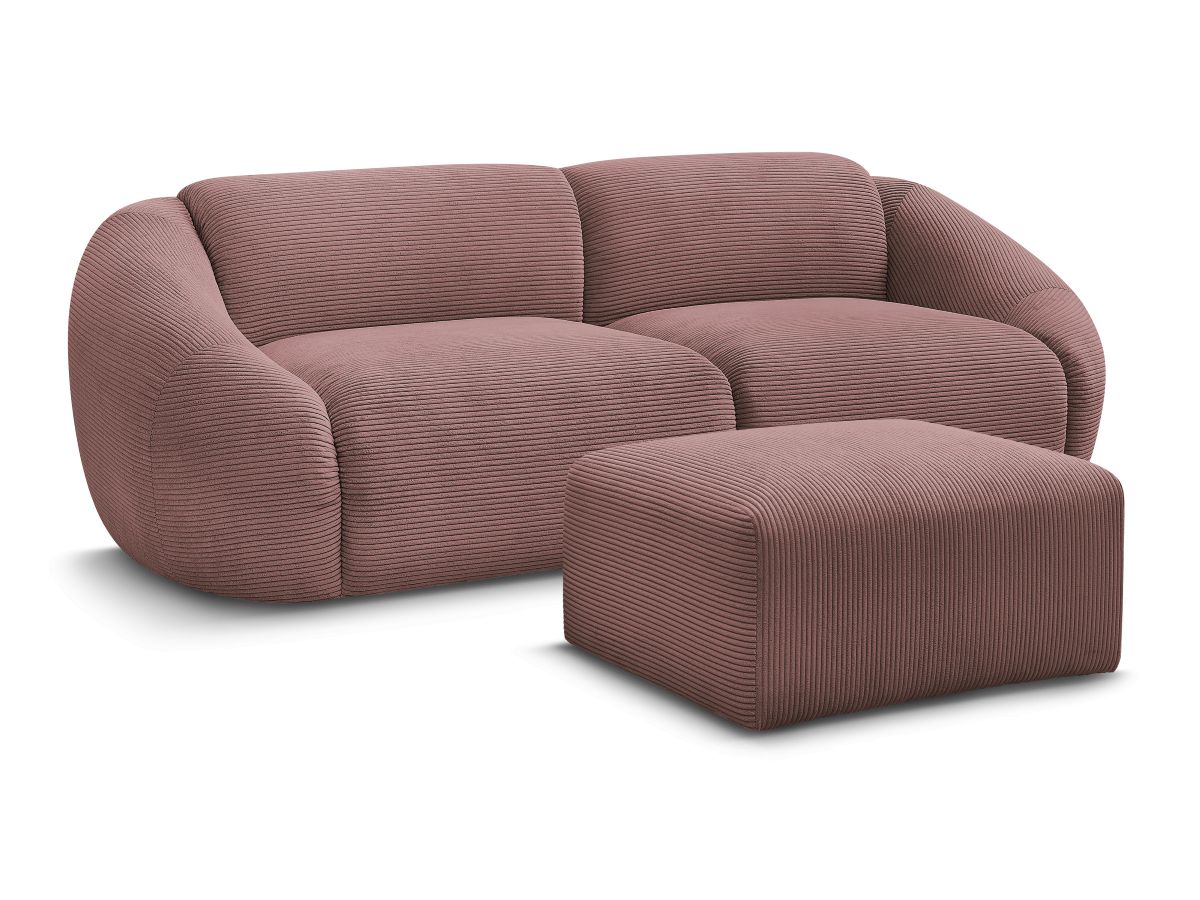 Canapé droit fixe 3 places TINA velours côtelé avec pouf