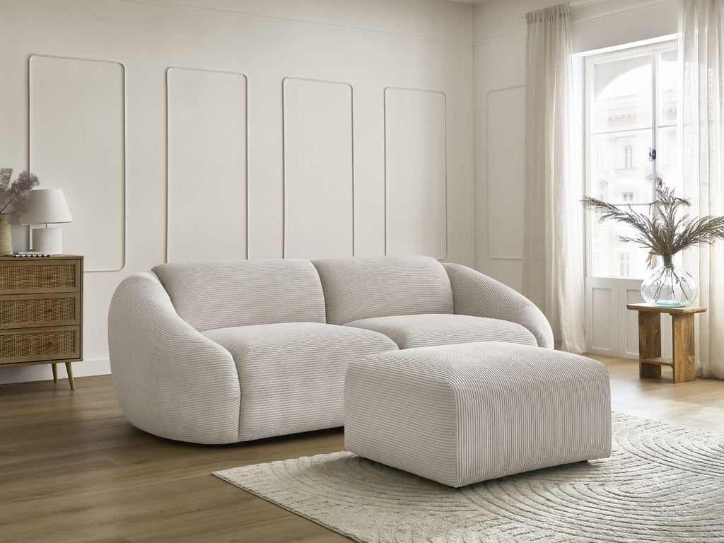 Canapé droit fixe 3 places TINA velours côtelé avec pouf