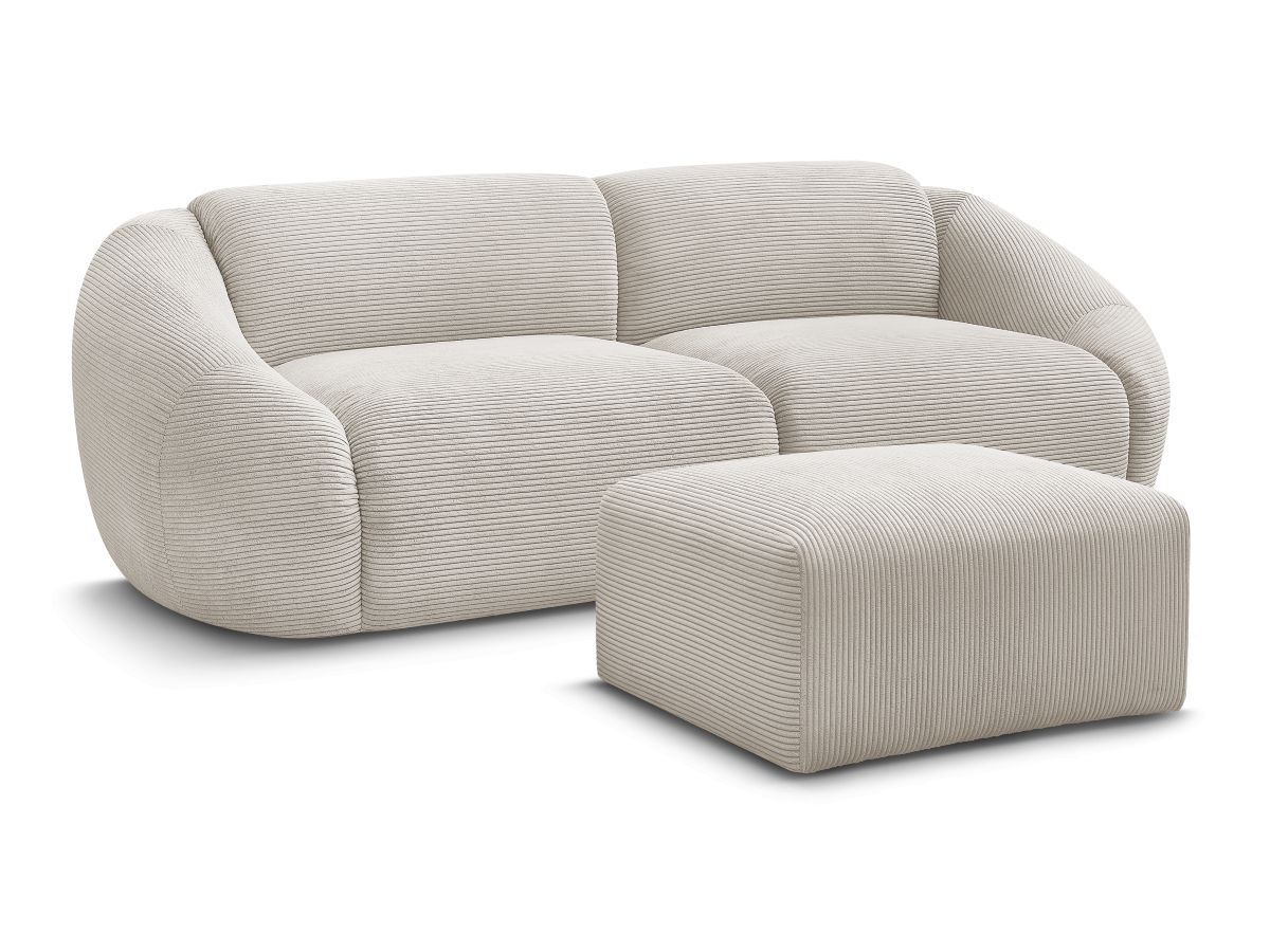 Canapé droit fixe 3 places TINA velours côtelé avec pouf