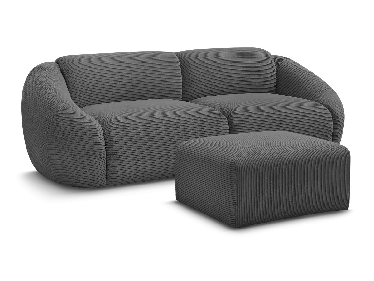 Canapé droit fixe 3 places TINA velours côtelé avec pouf