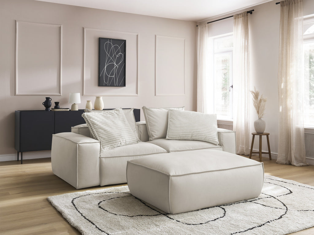 Canapé droit fixe 3 places ultra moelleux BOHEME cuir végan avec pouf