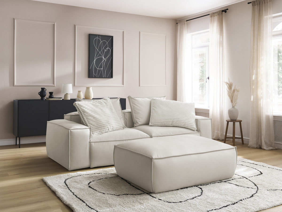 Canapé droit fixe 3 places ultra moelleux BOHEME cuir végan avec pouf