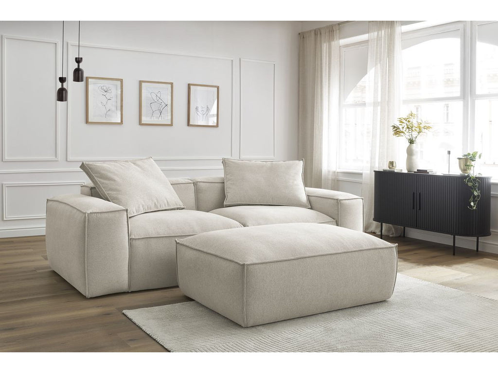 Canapé droit fixe 3 places ultra moelleux BOHEME tissu chiné avec pouf