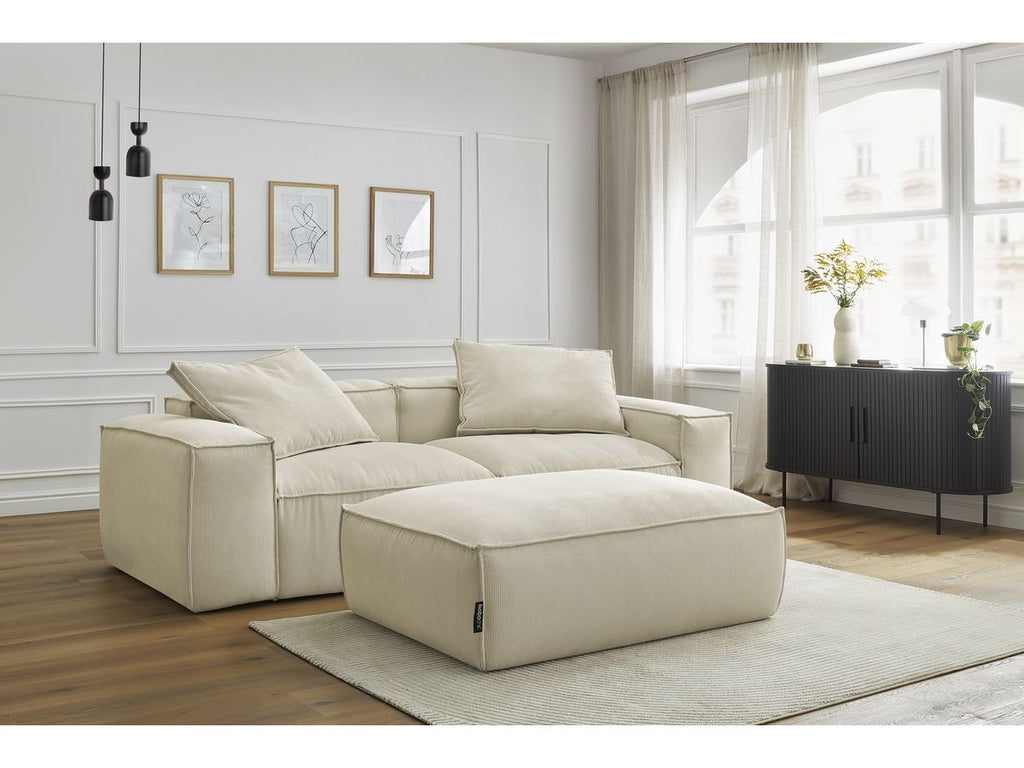 Canapé droit fixe 3 places ultra moelleux BOHEME velours côtelé avec pouf