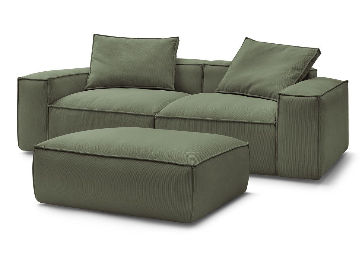 Canapé droit fixe 3 places ultra moelleux BOHEME velours côtelé avec pouf