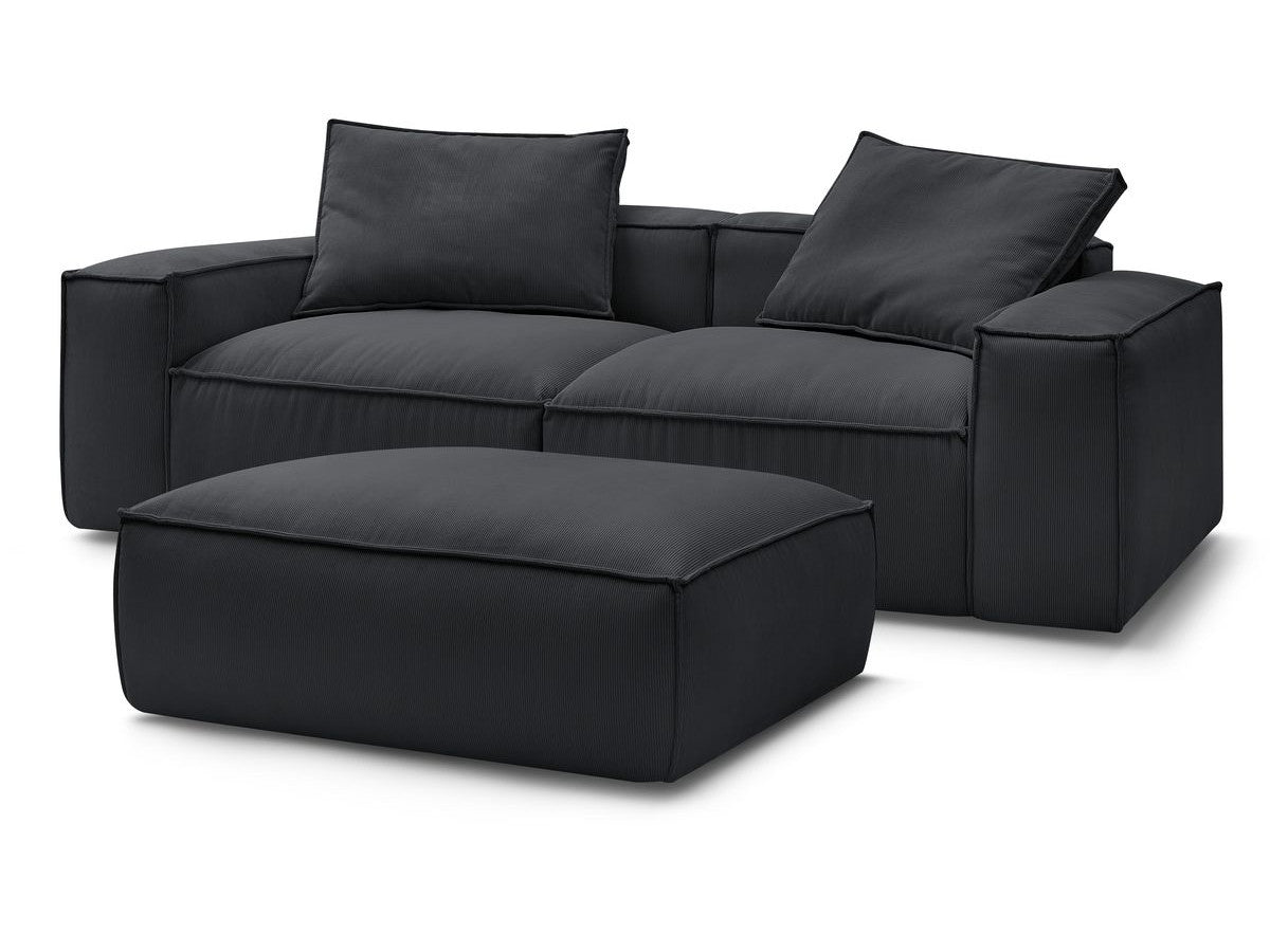 Canapé droit fixe 3 places ultra moelleux BOHEME velours côtelé avec pouf