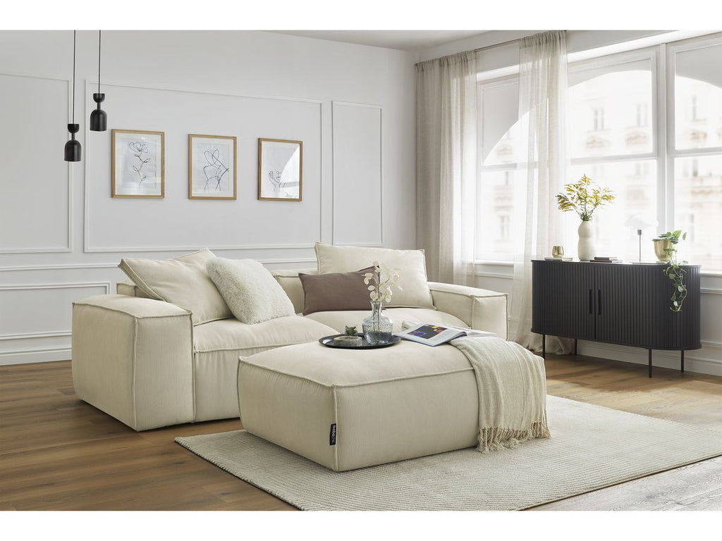 Canapé droit fixe 3 places ultra moelleux BOHEME velours côtelé avec pouf