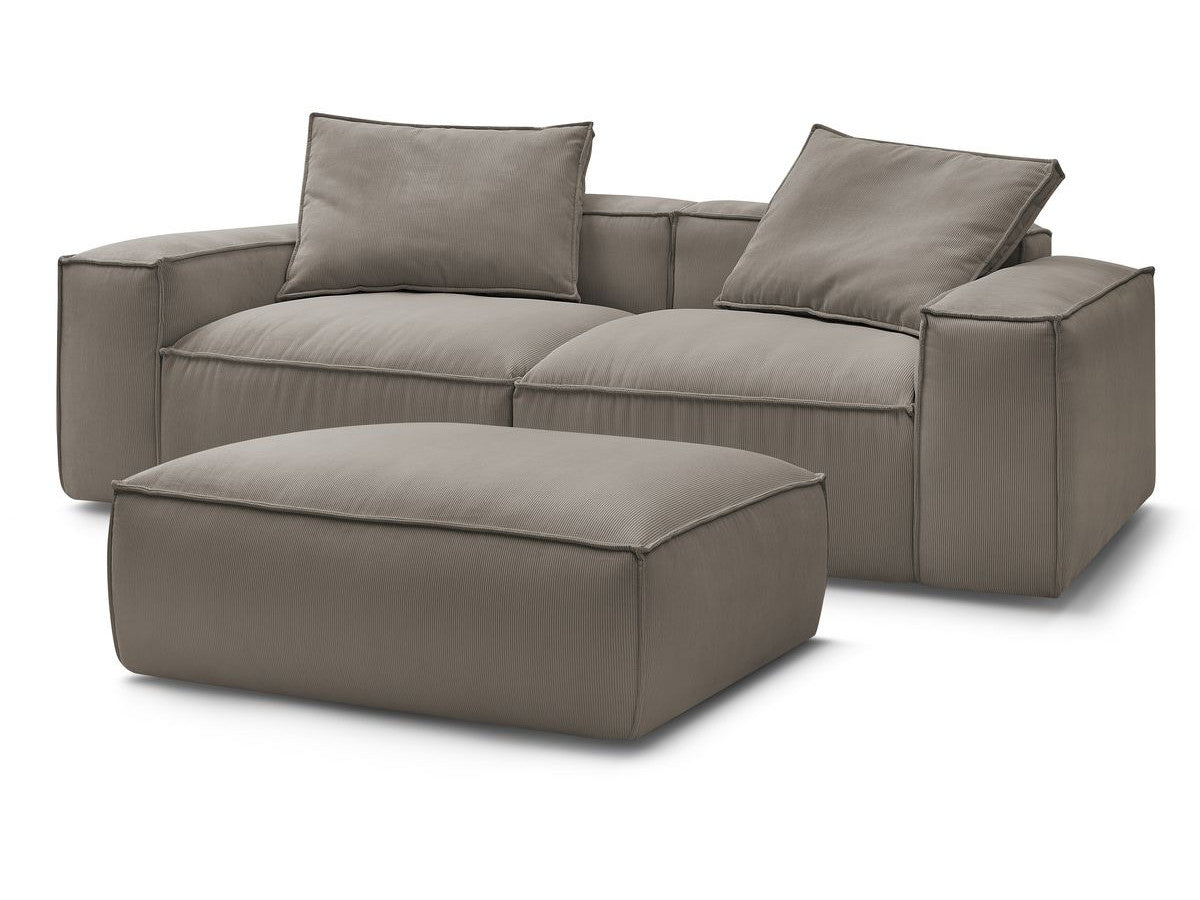 Canapé droit fixe 3 places ultra moelleux BOHEME velours côtelé avec pouf