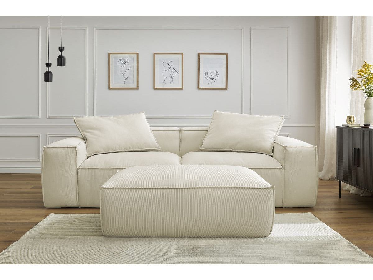 Canapé droit fixe 3 places ultra moelleux BOHEME velours côtelé avec pouf