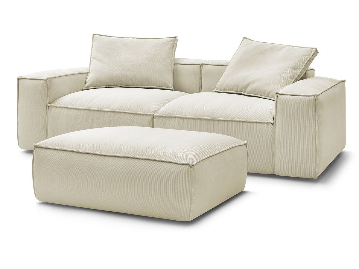 Canapé droit fixe 3 places ultra moelleux BOHEME velours côtelé avec pouf