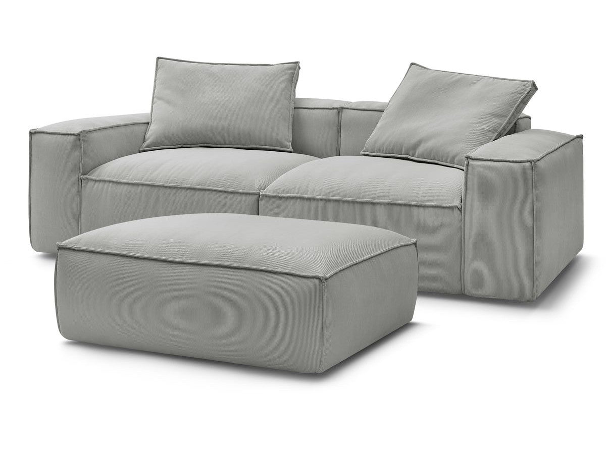 Canapé droit fixe 3 places ultra moelleux BOHEME velours côtelé avec pouf