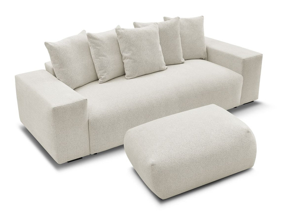 Canapé droit fixe 3 places VOLTAIRE tissu chiné avec pouf