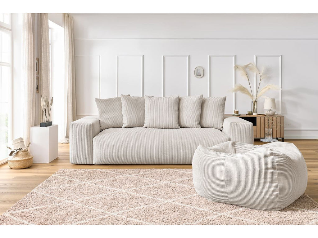 Canapé droit fixe 3 places VOLTAIRE velours côtelé avec pouf