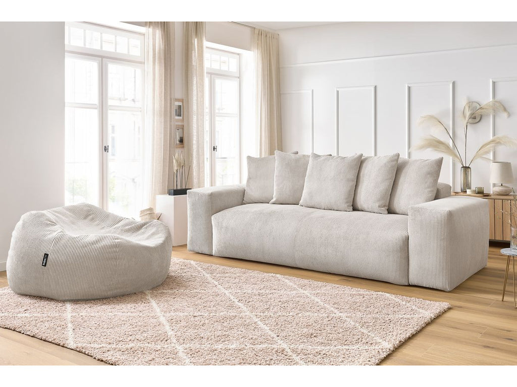 Canapé droit fixe 3 places VOLTAIRE velours côtelé avec pouf