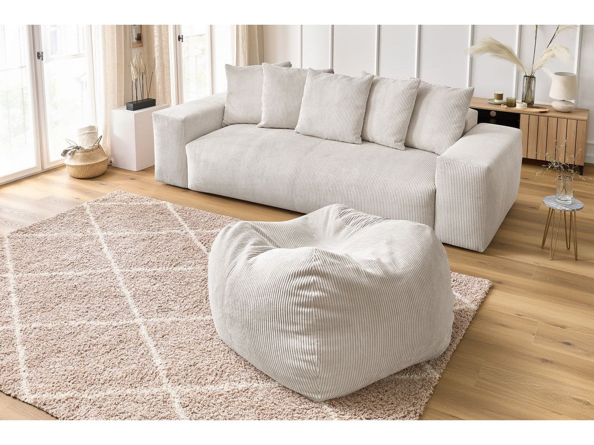 Canapé droit fixe 3 places VOLTAIRE velours côtelé avec pouf