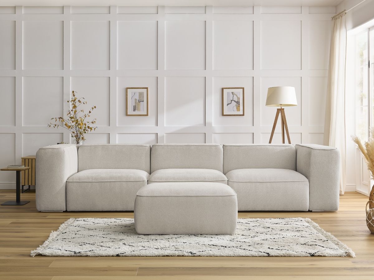 Canapé droit fixe 3 places ZEPHYR avec pouf