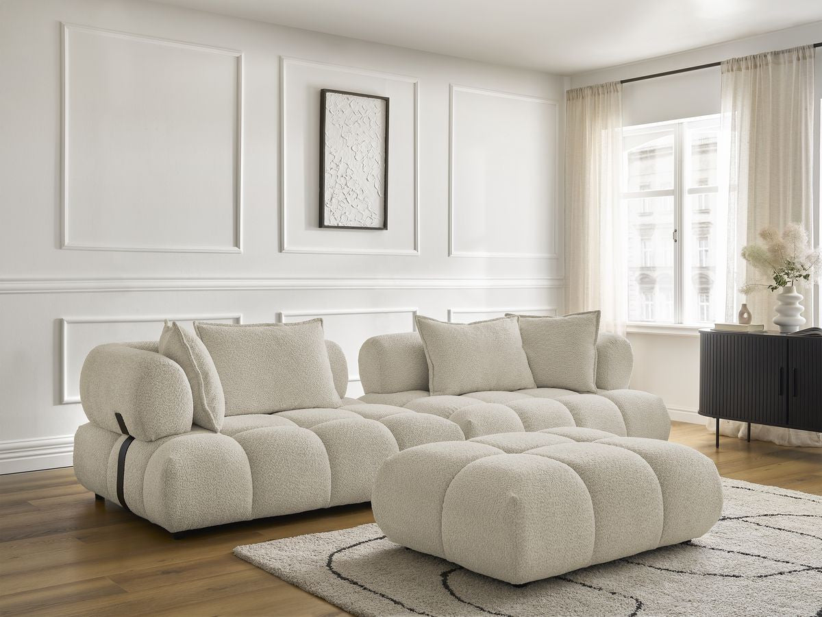 Canapé droit fixe 4 places ALYA tissu bouclette avec pouf