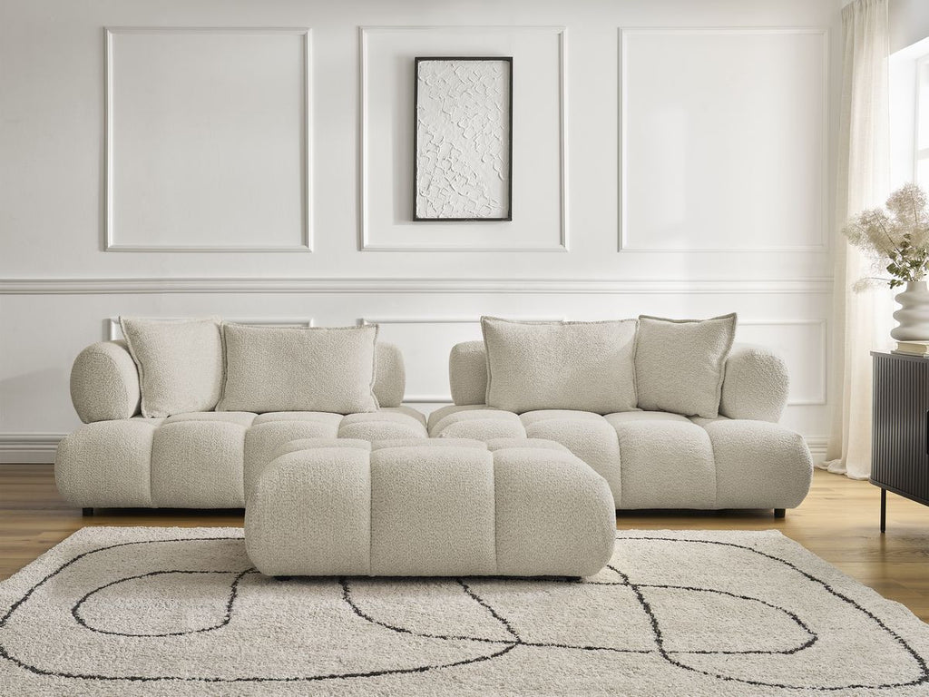 Canapé droit fixe 4 places ALYA tissu bouclette avec pouf