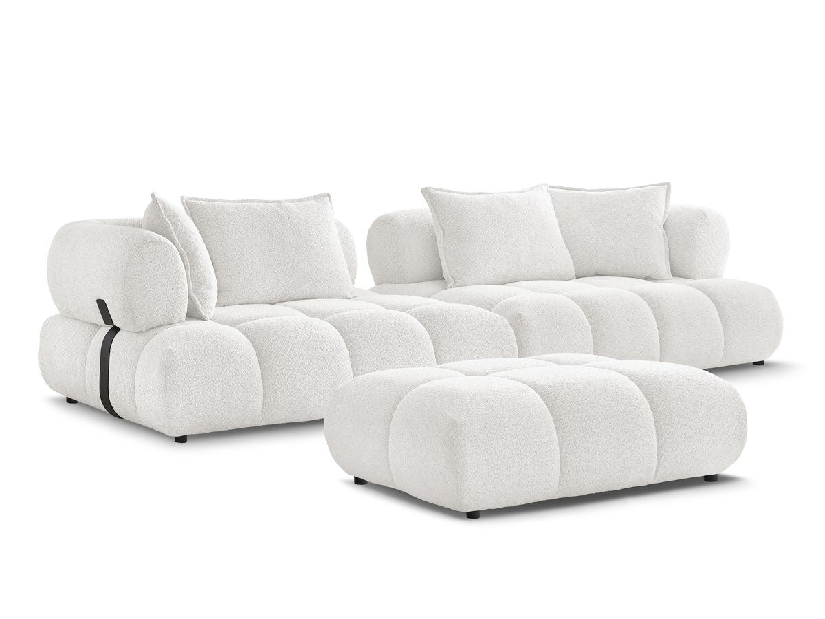 Canapé droit fixe 4 places ALYA tissu bouclette avec pouf