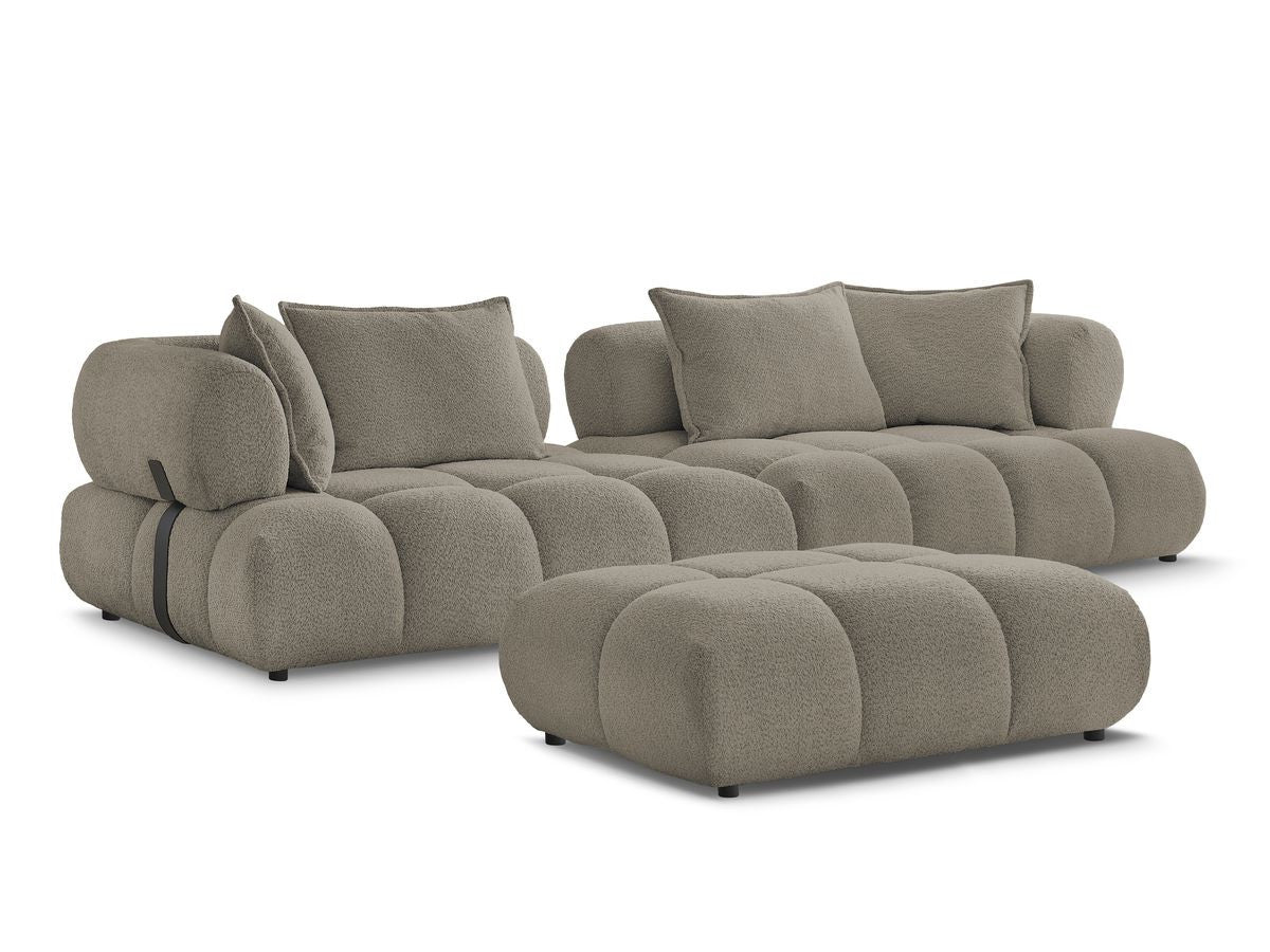 Canapé droit fixe 4 places ALYA tissu bouclette avec pouf