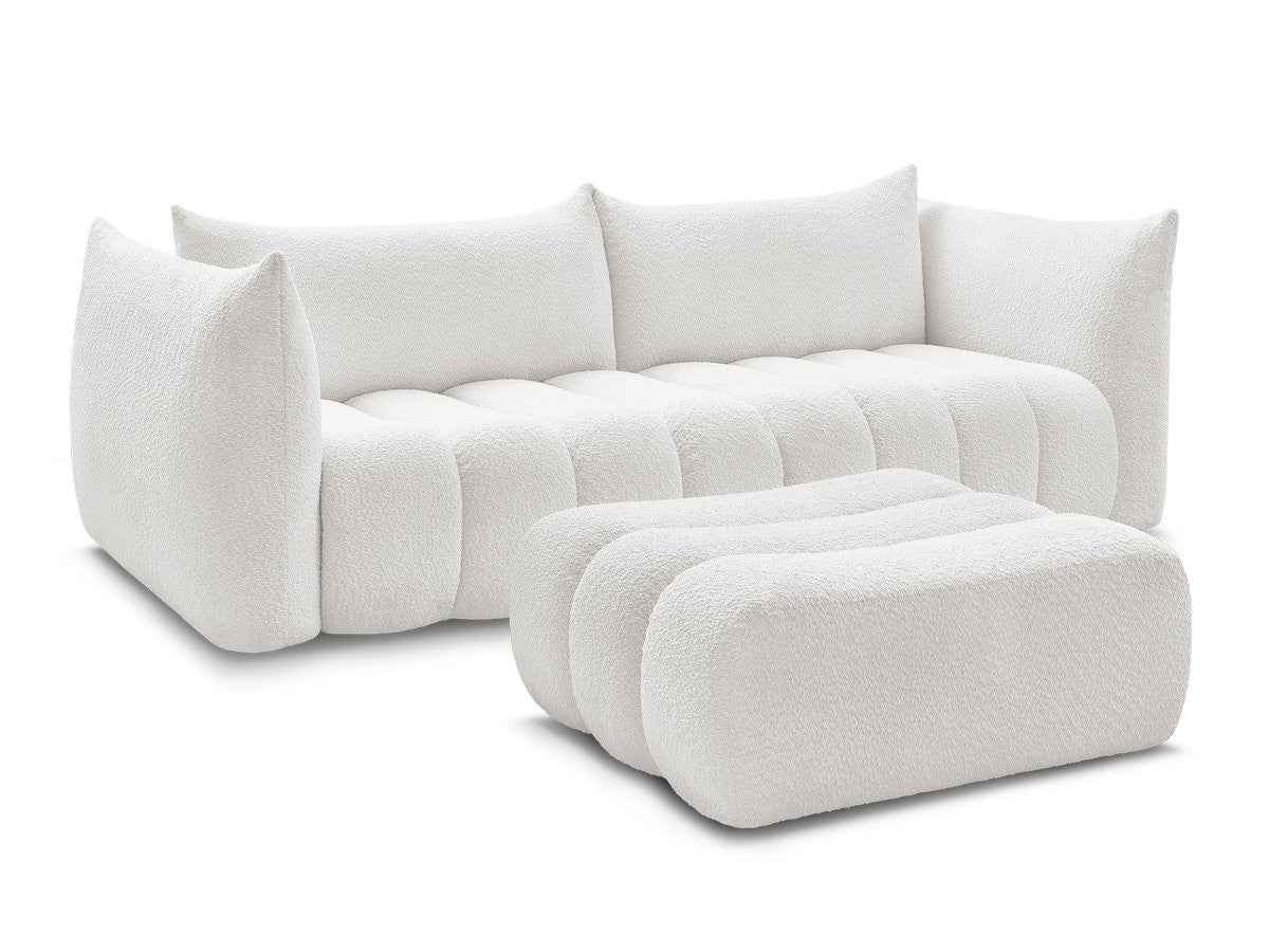 Canapé droit fixe 4 places AZRA tissu bouclette avec pouf