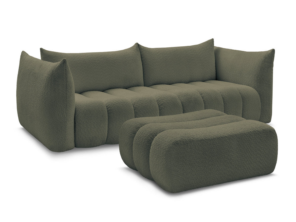 Canapé droit fixe 4 places AZRA tissu bouclette avec pouf