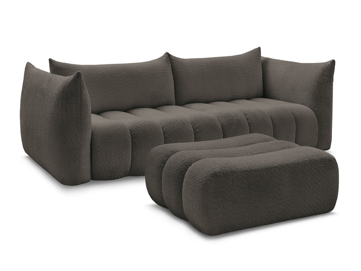 Canapé droit fixe 4 places AZRA tissu bouclette avec pouf