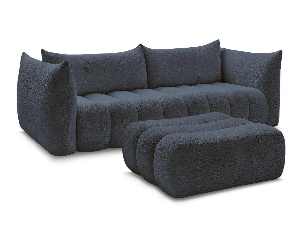 Canapé droit fixe 4 places AZRA tissu bouclette avec pouf