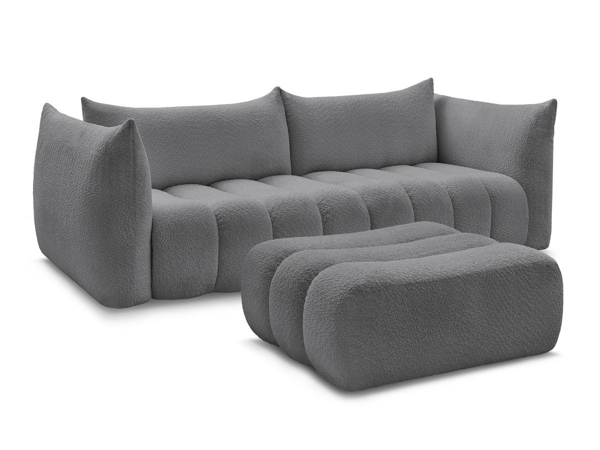 Canapé droit fixe 4 places AZRA tissu bouclette avec pouf