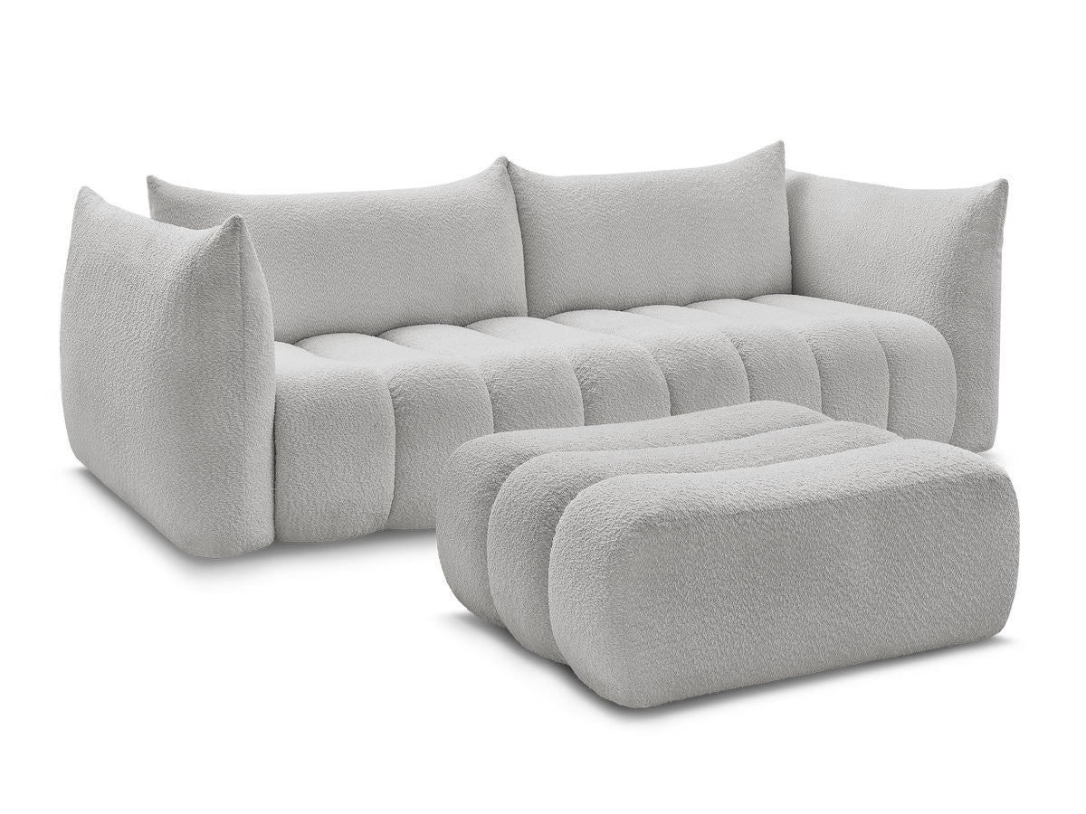 Canapé droit fixe 4 places AZRA tissu bouclette avec pouf