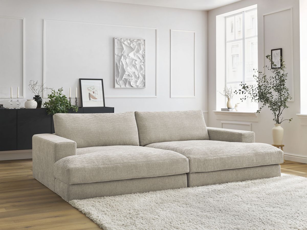 Canapé droit fixe 4 places compact LEONARD assise profonde tissu texturé