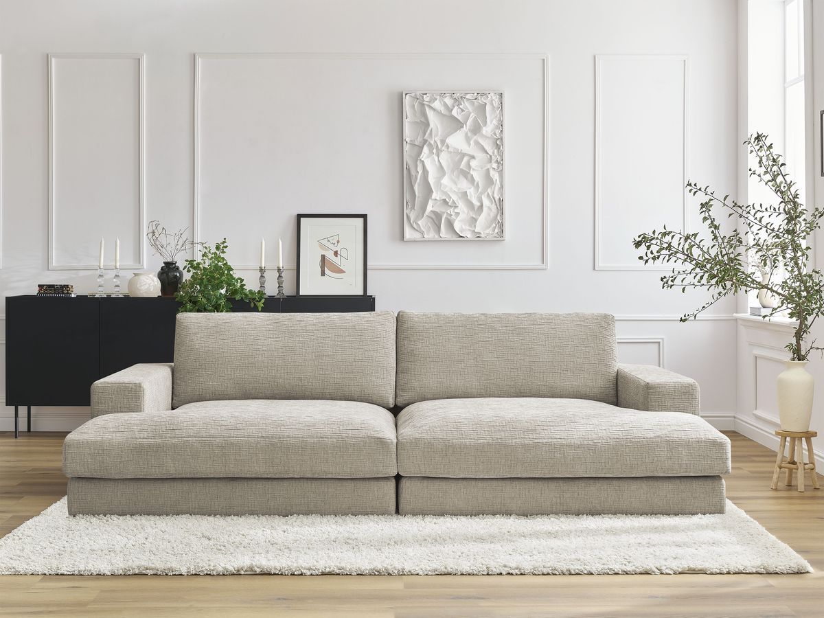Canapé droit fixe 4 places compact LEONARD assise profonde tissu texturé